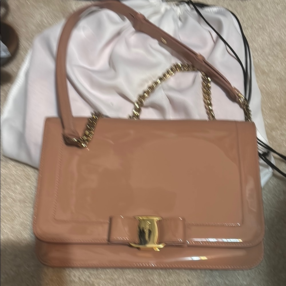 Elegant Tan Handbag with Gold Accents